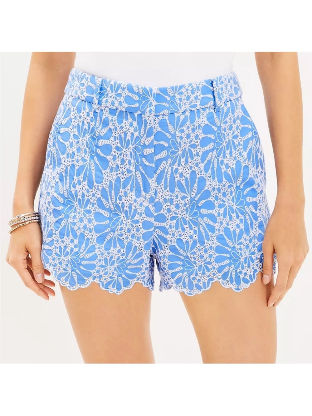 LOFT Riviera Blue and White Lace/Eyelet/ Embroidered Shorts Size 6.
